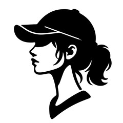 Silhouette of young sporty girl wearing baseball cap