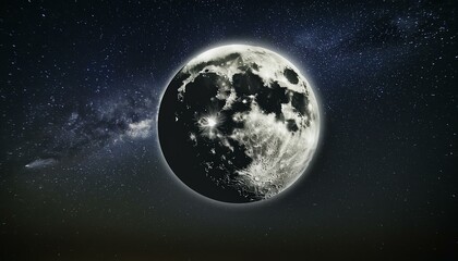 Celestial Moonlight - Cratered Lunar Surface - Starry Night Backdrop - Generative AI