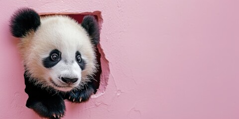 Close up view picture of the hollow pink hole on the the wall that show the panda stay inside the...