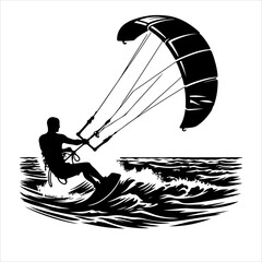 Kitesurfing vector silhouette illustration 