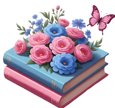 Fairy Flower and book with Butterfly Clipart PNG ai-generated