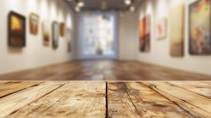 This stock image features an art gallery interior bathed in natural sunlight with paintings visib