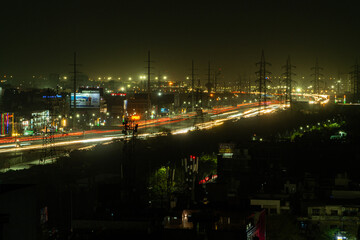 Fototapeta na wymiar Aerial Night View with the lighting of NCR New Delhi