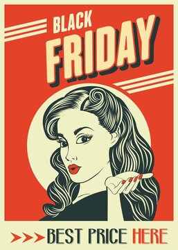 Black Friday Banner With Pin Up Girl