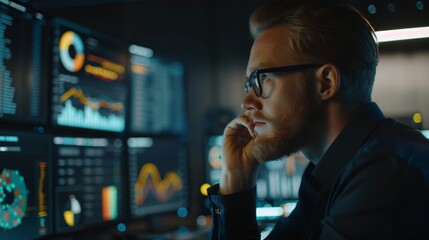 Data science, Aata analyst examining charts and graphs, analyzing trends and patterns in data sets, Data visualizations representing the analysis and interpretation of data