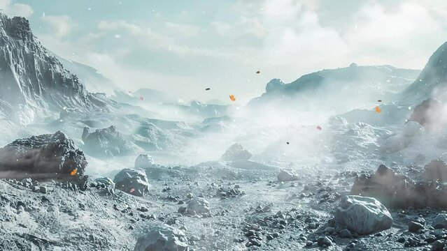 a highly detailed render of an alien planet landscape. seamless looping overlay 4k virtual video animation background