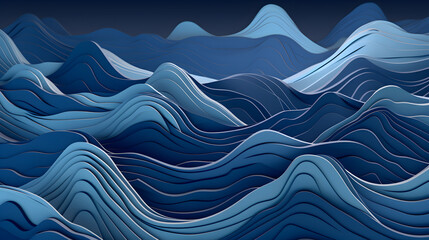 Digital blue linear mountain landscape horizontal version poster wallpaper web page PPT background - obrazy, fototapety, plakaty