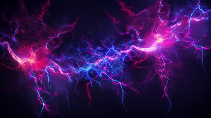 Electric flashes of pink and blue, against a dark background