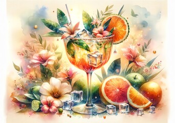 Obraz na płótnie Canvas Watercolor Painting of Paloma Cocktail
