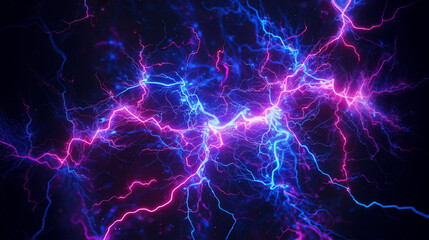 Electric flashes of pink and blue, against a dark background