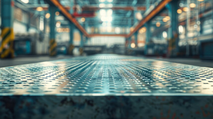 The intricate patterns on a metal floor in an industrial setting serve as a powerful representation of manufacturing strength - obrazy, fototapety, plakaty