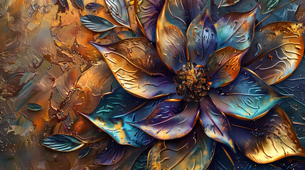 Radiant Golden Hues: A Vibrant Collection of Abstract Oil Paintings Featuring Flowers and Leaves...