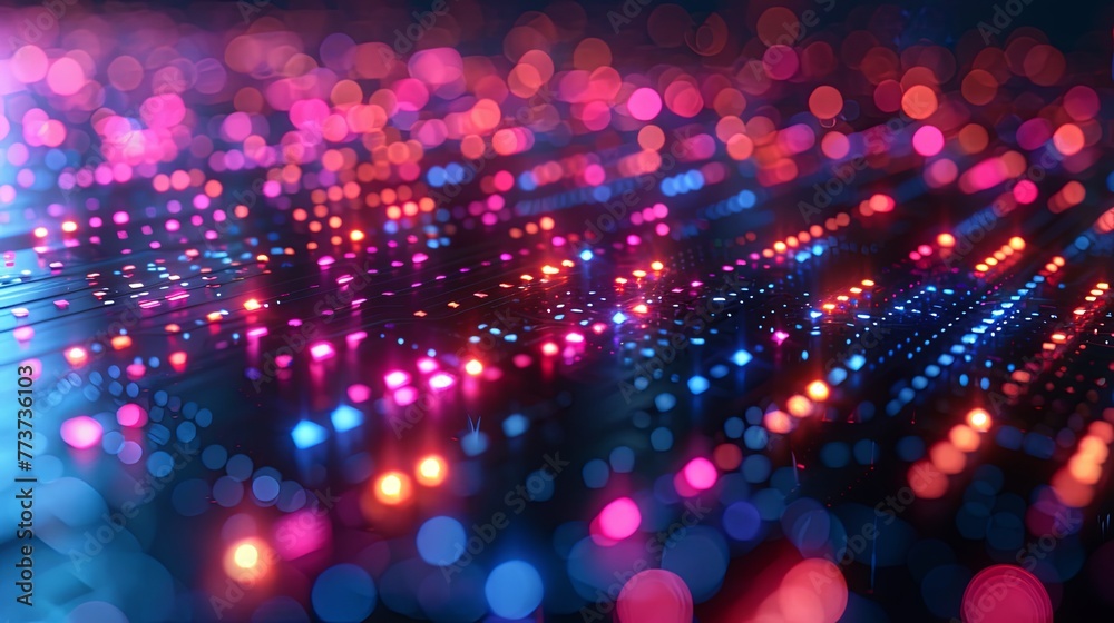 Poster A futuristic abstract background featuring a network of glowing neon lines, representing data paths in cyberspace.