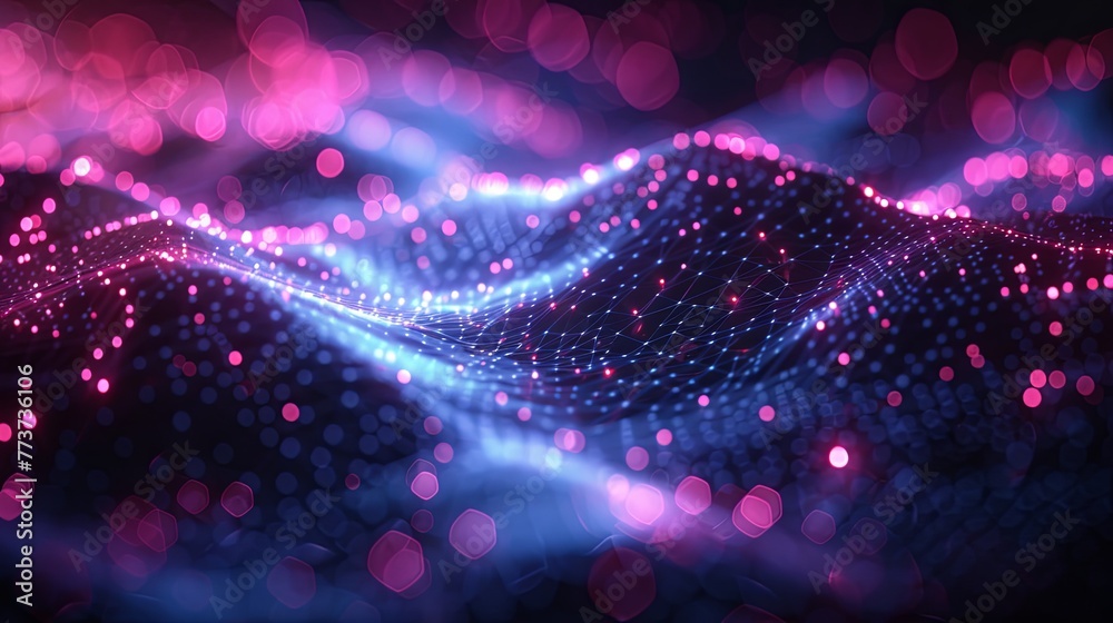 Poster A futuristic abstract background featuring a network of glowing neon lines, representing data paths in cyberspace.