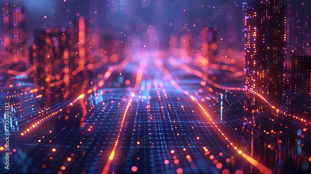 Leinwandbilder a calming image featuring a network of particles with glowing pink dots, elegantly scattered over a 