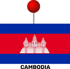 Cambodia flag, location pin, location pointer	