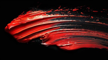 A striking visual of a dynamic red acrylic swipe, stark against a black background, with vivid splashes and drops that convey movement and energy.