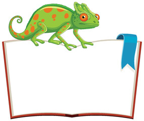 Vector illustration of a chameleon on an open book