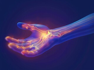 a hand with glowing bones