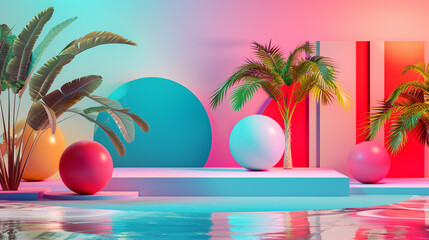 Fototapeta na wymiar Colourful 3d render summer concept