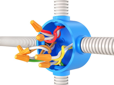 Electric wiring connected by a wire nut connectors on white isolated background