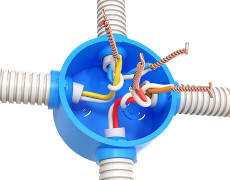 Twisted wires in a junction box on a white isolated background