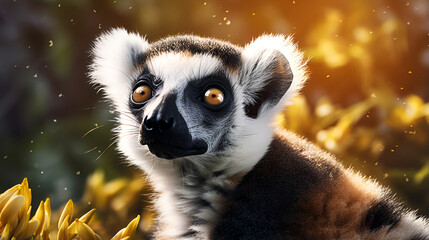 Fototapeta premium lemur with its huge eyes gazing at the moonrise Nature Animal Jungle Twilight background 