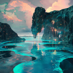 Fantasy Island Dreams: Luminous Turquoise and Peach Magic