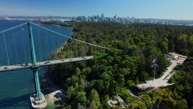 Stanley Park Tourist Lookout Aerial with Vancouver Canada Skyline