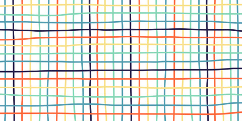 Hand drawn colorful grid lines seamless pattern. Creative background for children. Vector illustration