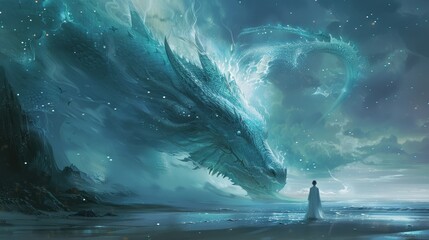 Illustrate a captivating scene with a magical dragon