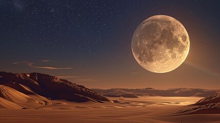 The moon casts an otherworldly glow over the desert landscape, underscoring the urgent need to combat global warming and preserve the fragile ecosystems depicted in this 3D render illustration