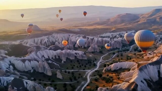 air baloons floating on hills