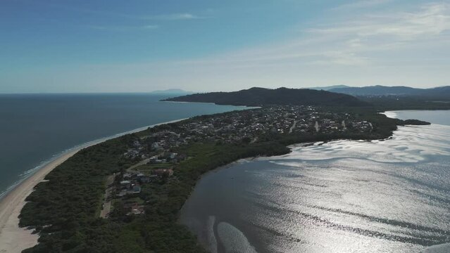 Panoramic image showcases Pontal Beach and Daniela Beach in Florianopolis, Brazil.