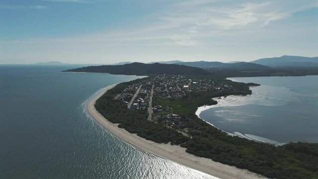 Bird's eye view of the beautiful Daniela beach, a paradise on the island of Florianopolis.