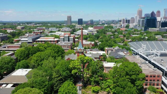 Tech Tower, Power Plant Chimney At Georgia Institute of Technology Next To Bobby Dodd Stadium In Atlanta, Georgia, USA. - aerial shot