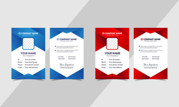 Creative modern employee Id card template with two color variation | blue and red color