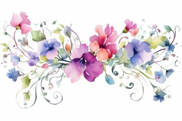 watercolor of sweet pea clipart with pastel-color. on White Background. Clipart for Mother's Day, 8 March, Women's Day. Ideal for print, invitation, greeting card.