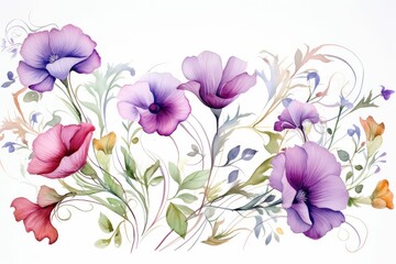 Obraz premium watercolor of sweet pea clipart with pastel-color. on White Background. Clipart for Mother's Day, 8 March, Women's Day. Ideal for print, invitation, greeting card.