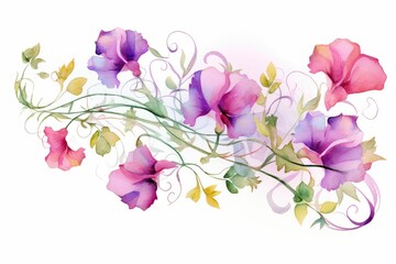 watercolor of sweet pea clipart with pastel-color. on White Background. Clipart for Mother's Day, 8 March, Women's Day. Ideal for print, invitation, greeting card.