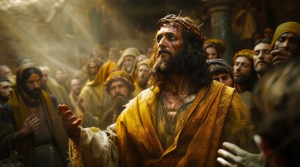 Jesus Christ, Jesus of Nazareth, A first century Jewish preacher and religious leader, The central figure of Christianity, The Christ prophesied in the Old Testament - obrazy, fototapety, plakaty