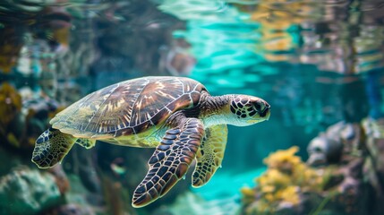 Sea Turtle Gliding Through Ocean Waters
