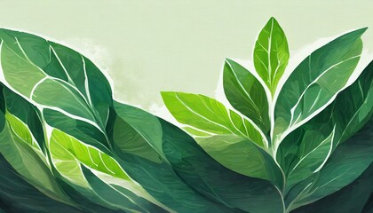 Nature's Canvas: Vibrant Green Leaves Painting Banner with Ample Text Space beautiful background and wallpaper