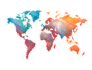 Light grunge watercolor world map isolated on white and transparent background