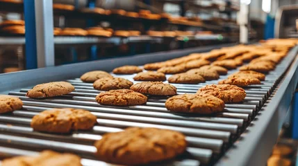 Foto op Plexiglas Freshly baked cookies on a tray in a bakery © Julia Jones