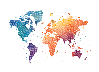 Light grunge watercolor world map isolated on white and transparent background