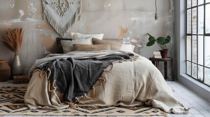 Cozy bedroom with stylish bedding.