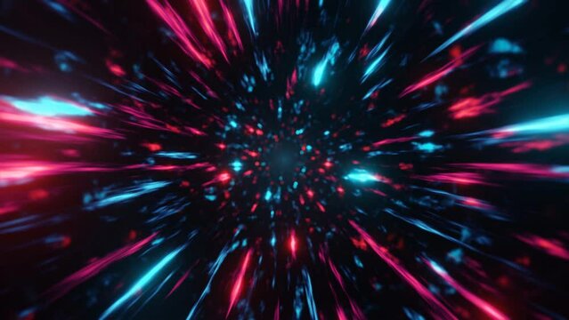 vj loop. abstract motion background. 3D sci fi red and blue rays, technology tunnel. seamless 4K