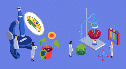 Biology and Chemistry Isometric vector illustration. In a laboratory scientific or technological research, experiments, and measurement may be performed.