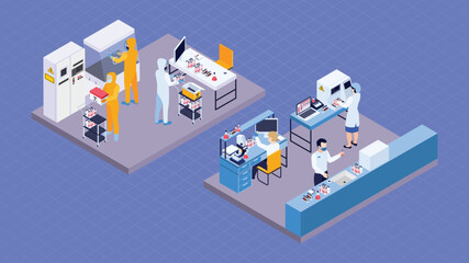 Chemical Laboratory isometric vector illustration. Isometric Biotechnology Science Composition